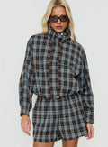 Lunna Funnel Neck Jacket Blue / Brown Check