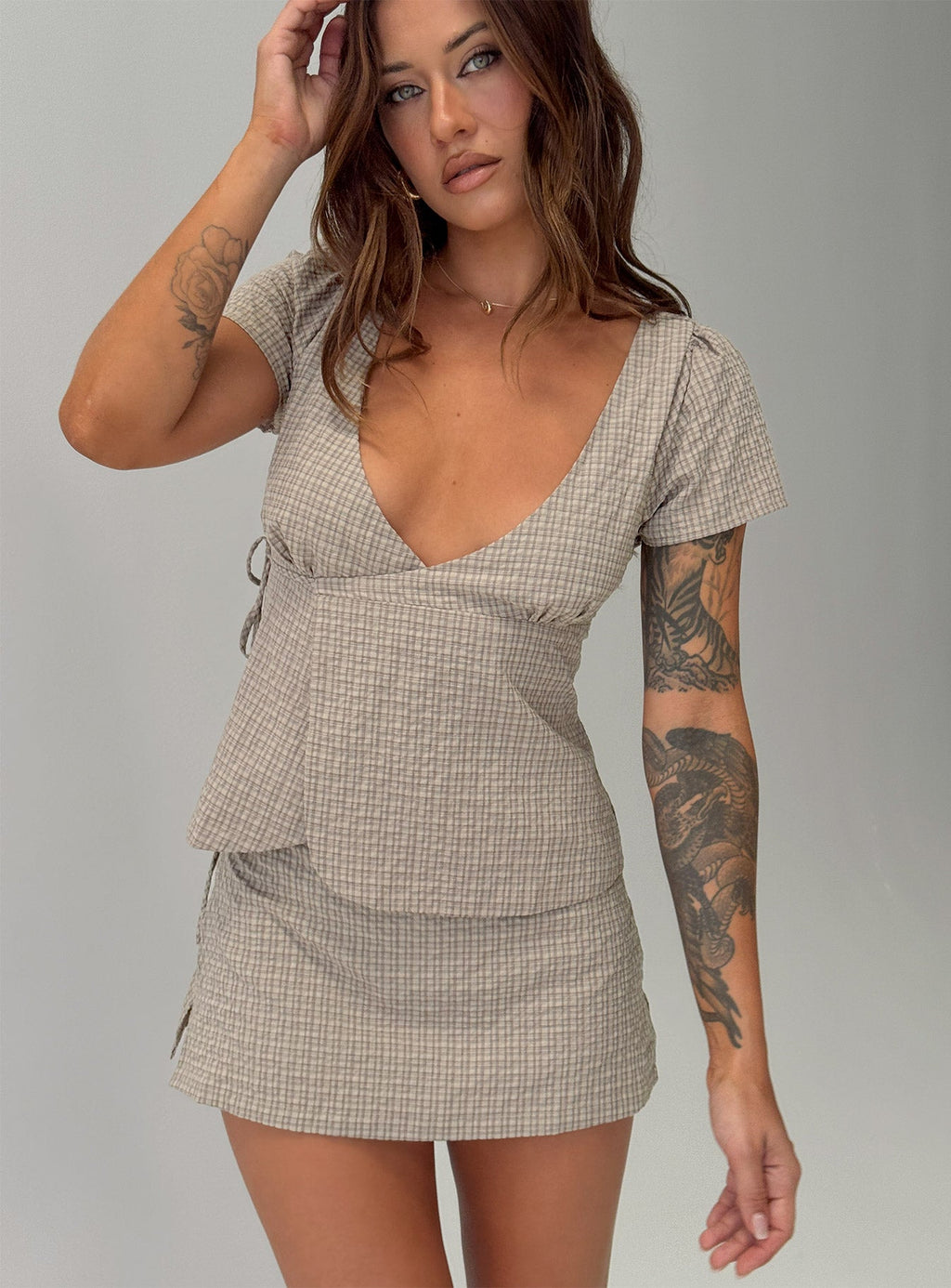 Emmilou Wrap Set Brown Check