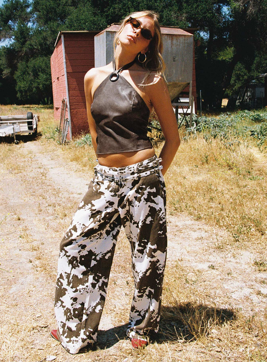 Baccarat Mid Rise Wide Leg Belted Pant Cow Print