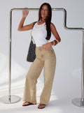 Fawcett High Rise Straight Leg Jeans Tan