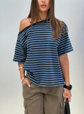 Settle Down One Shoulder Top Blue Stripe
