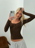 Keslie Long Sleeve Henley Top Espresso