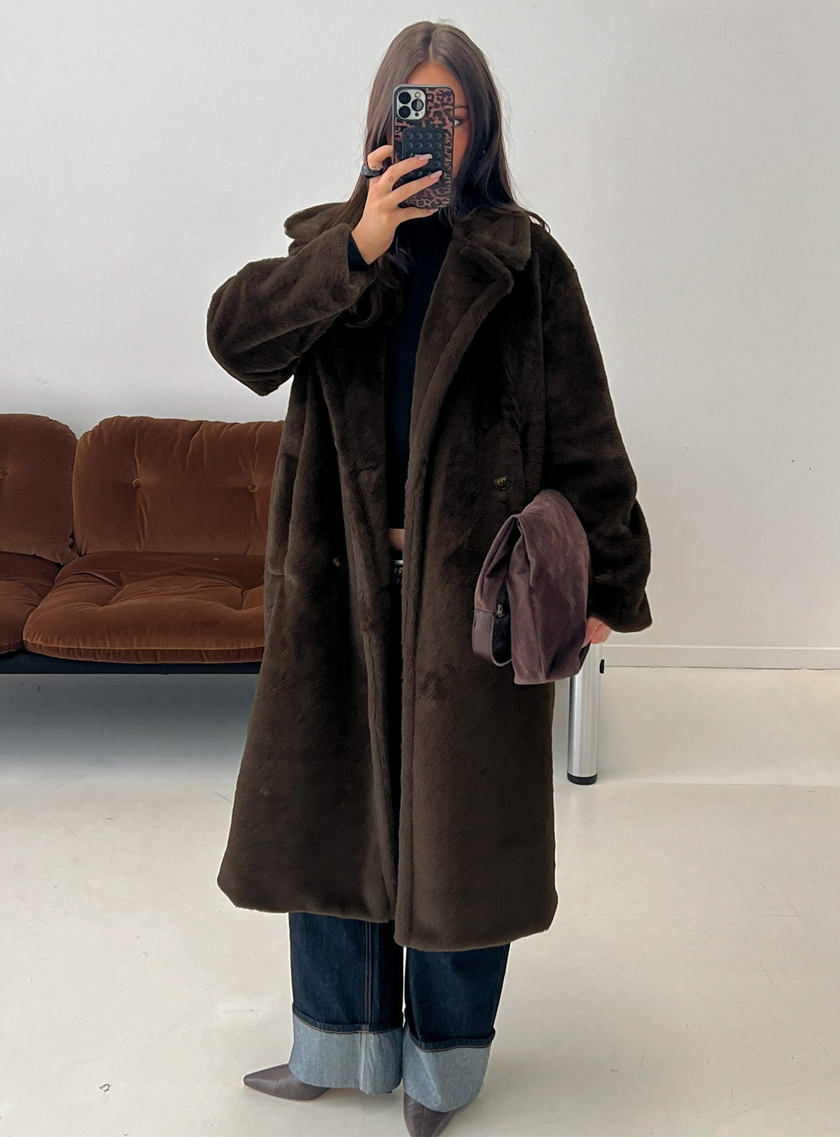 Alvie Longline Faux Fur Coat Brown