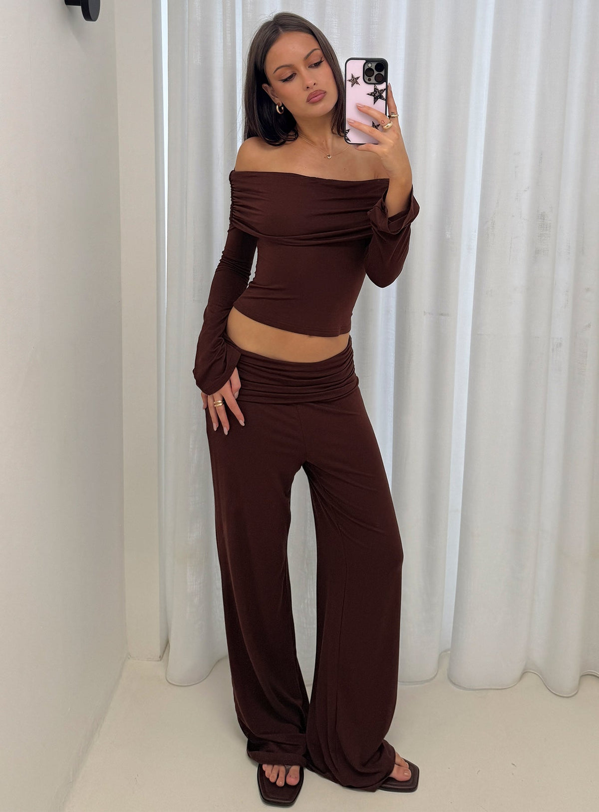 Fawne Ruched Folded Pants Brown