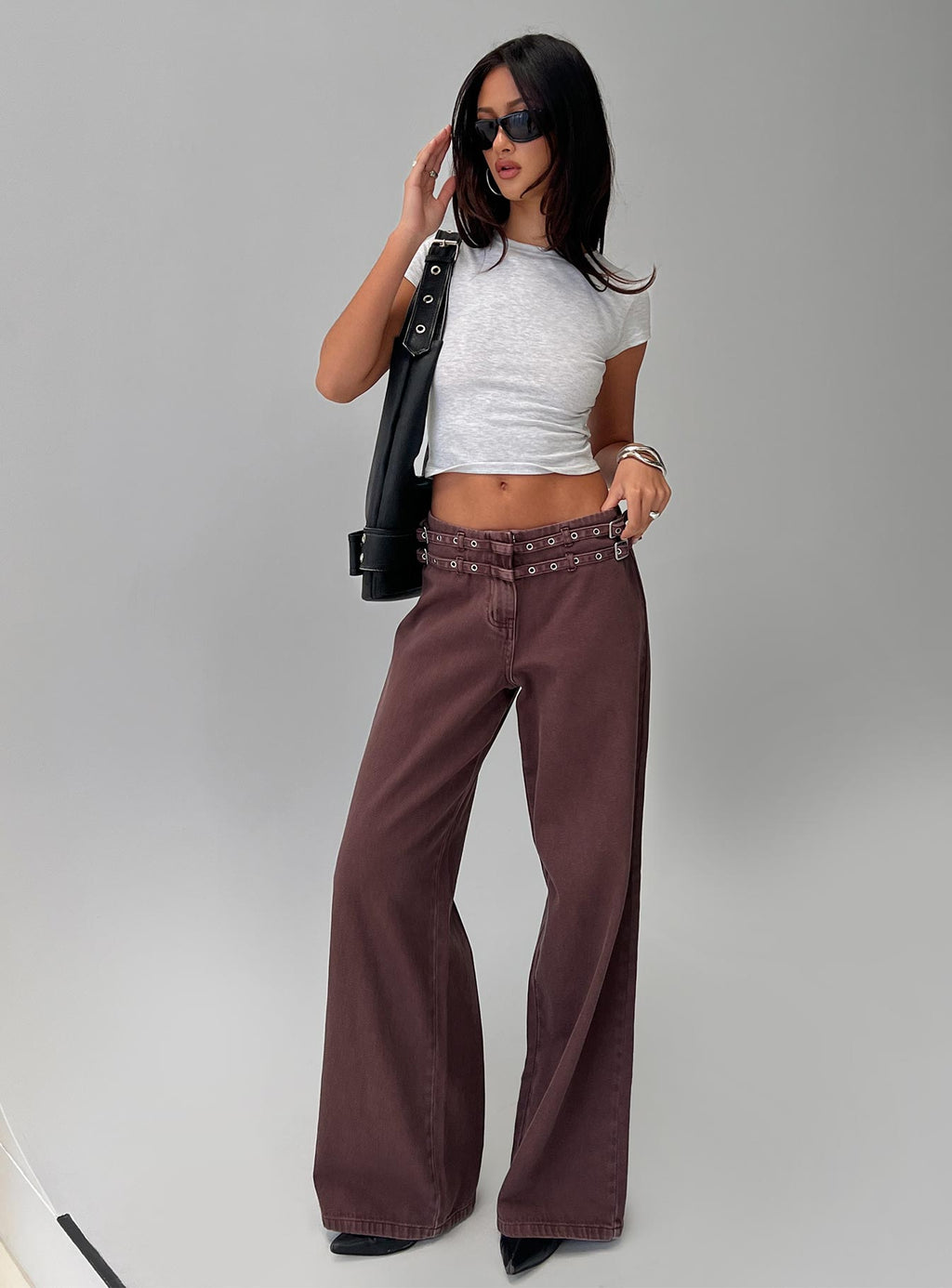 Baccarat Mid Rise Wide Leg Belted Pant Chocolate