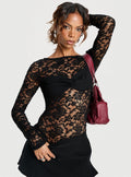 Anjolene Lace Wrap Bust Bodysuit Black