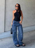 Normana Mid Rise Cropped Barrel Jeans Mid Blue Wash