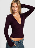 Madelon Long Sleeve Wrap Top Plum