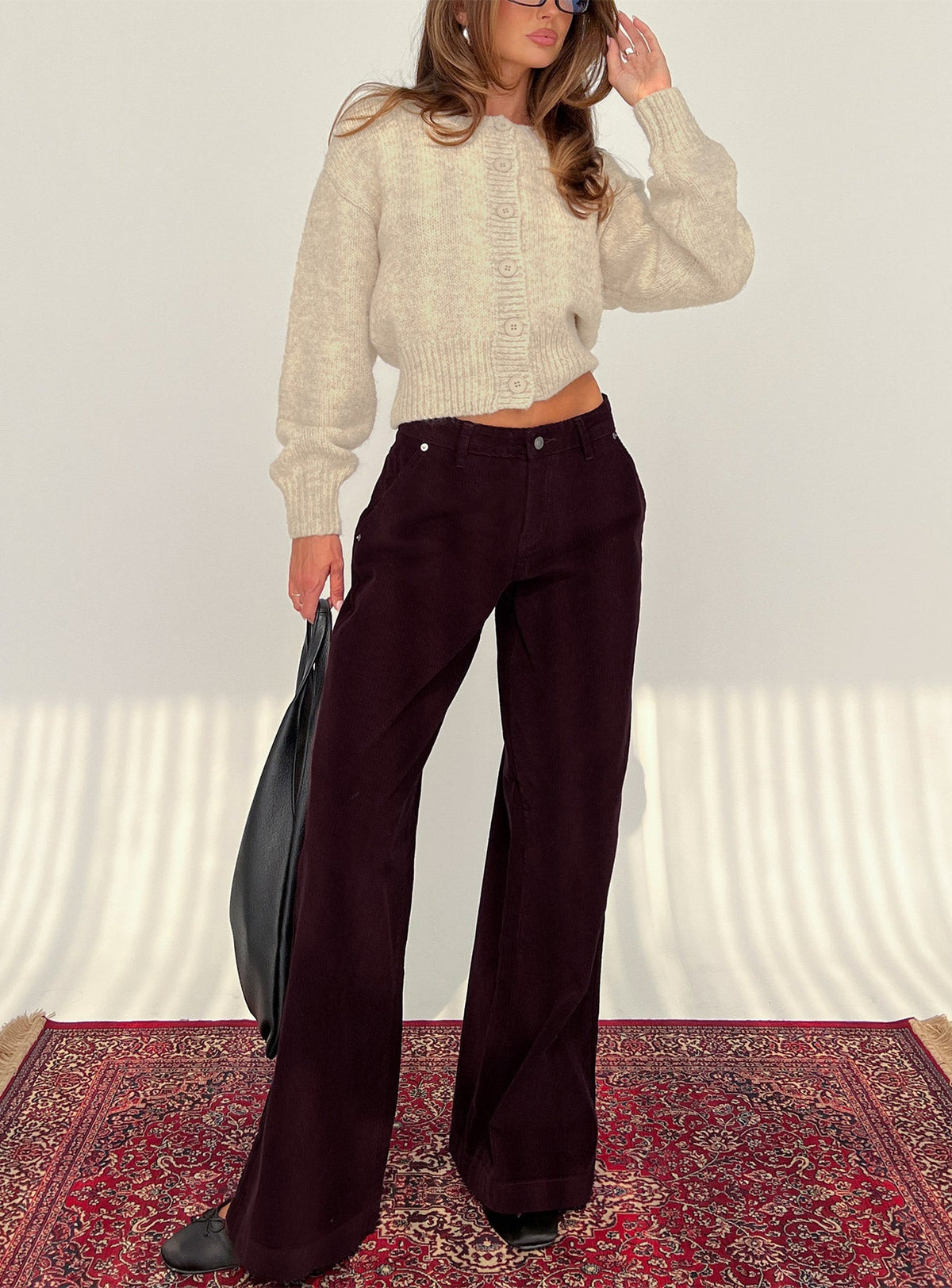Jacynda Low Waist Wide Leg Corduroy Jeans Currant