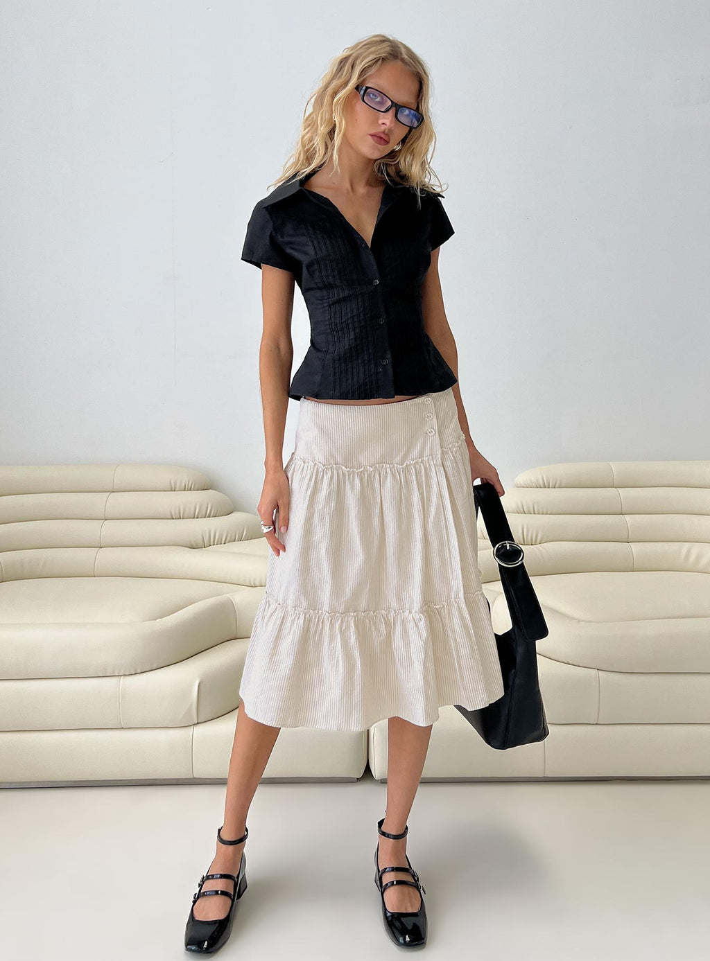 Akiyo Button Up Blouse Top Black