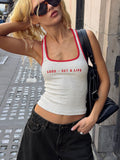 1800 Get A Life Graphic Racer Back Tank Grey / Red