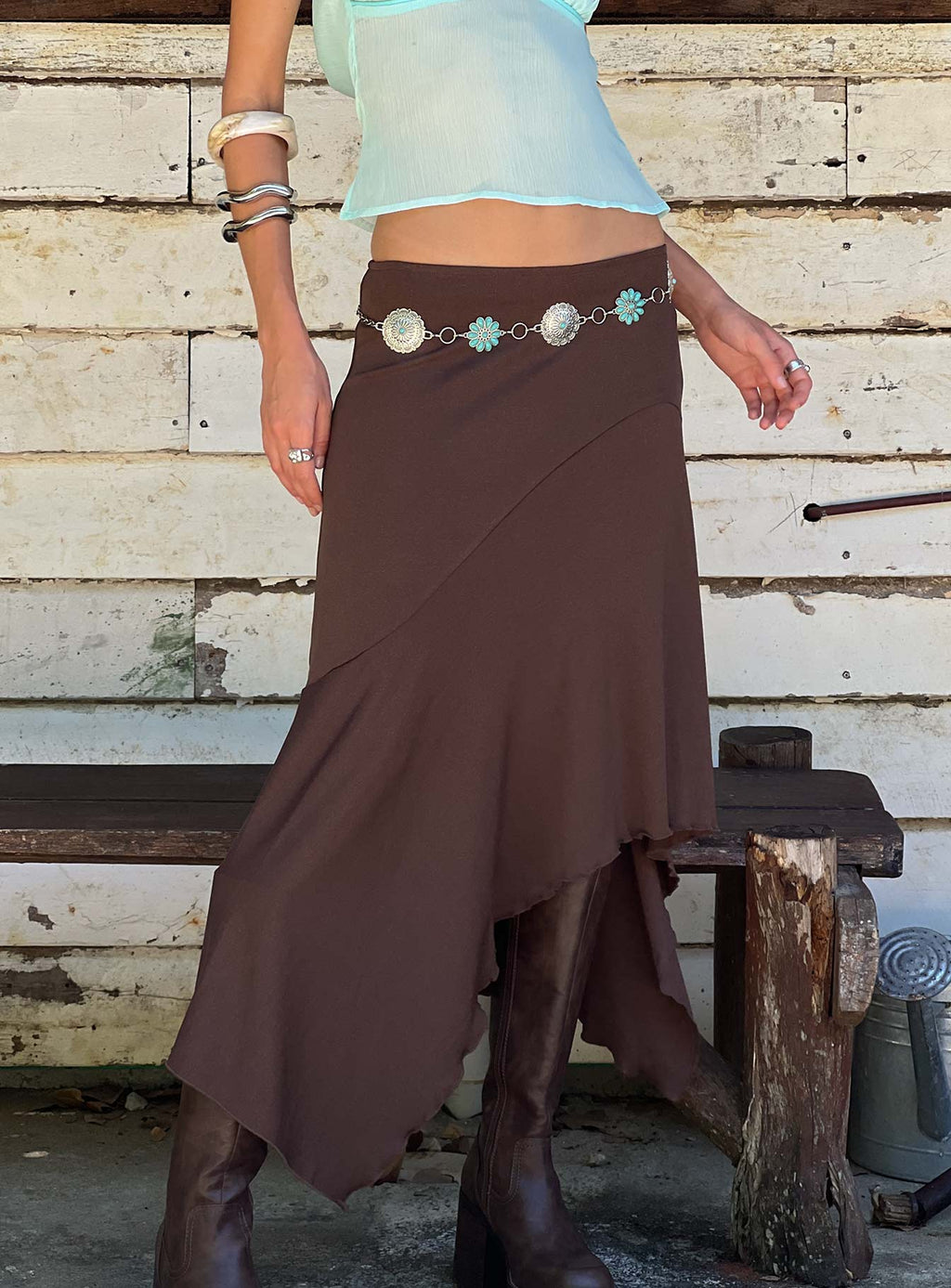 Futura Asymmetrical Midi Skirt Chocolate