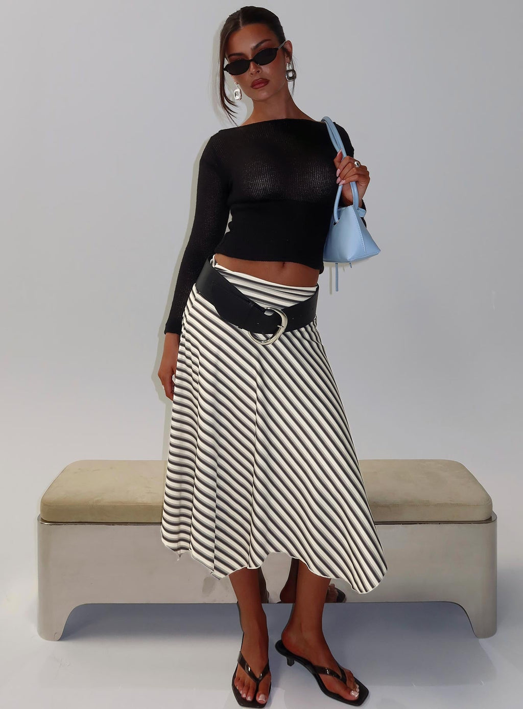 Cobee Asymmetrical Midi Skirt Multi Stripe