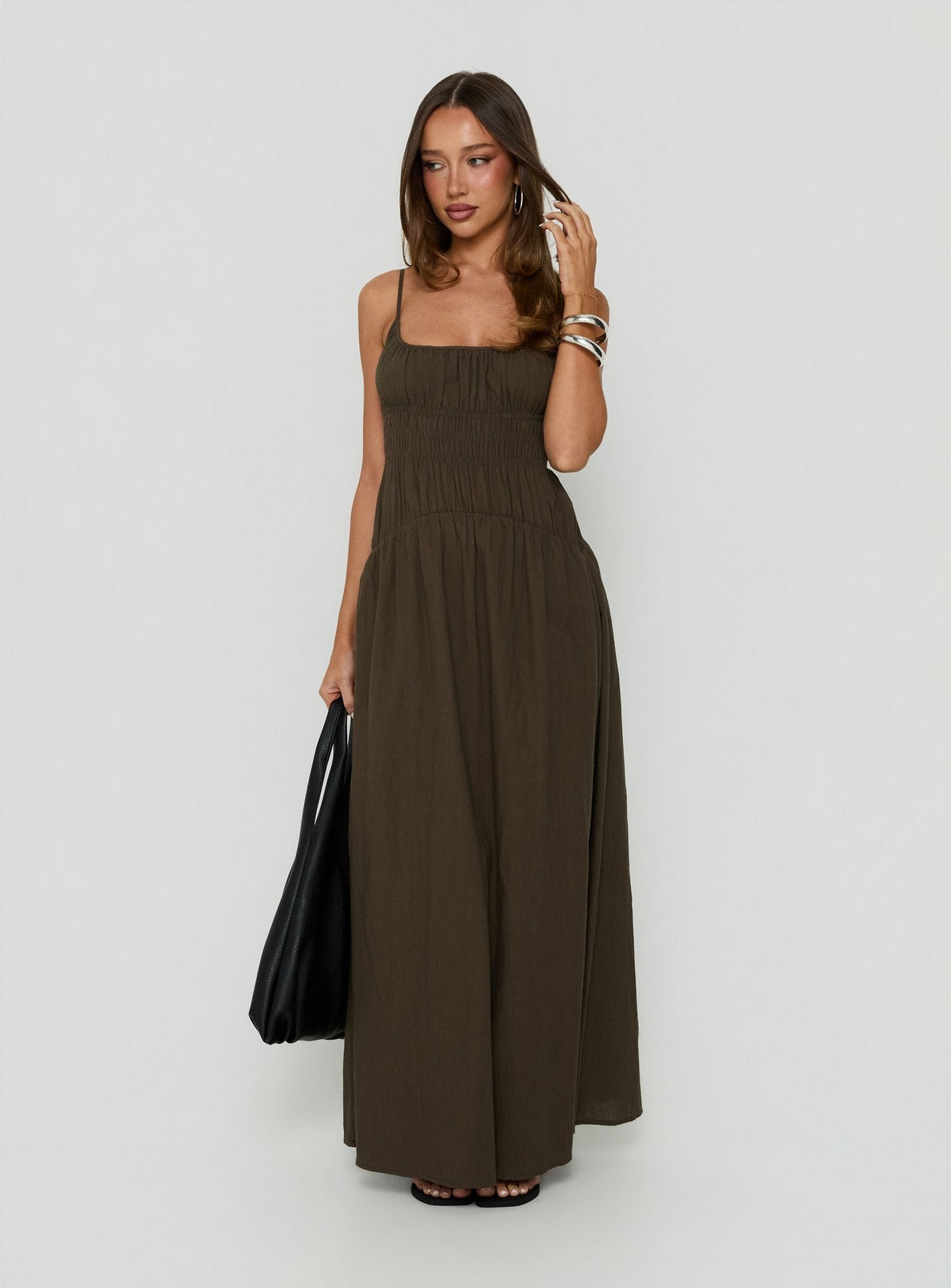 Magnolie Shirred Maxi Dress Green