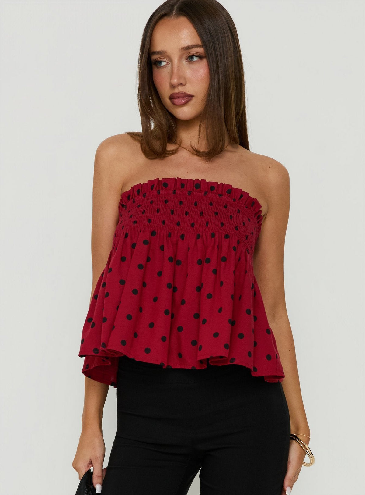 Peachy Keen Frill Cami Top Red Polka Dot
