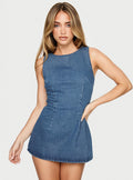 Ainsleigh Shift Denim Romper Mid Blue Wash Petite