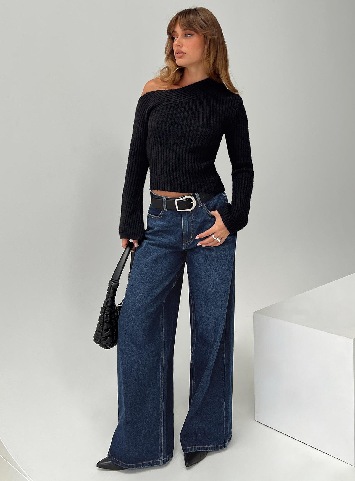 Naylor Mid Rise Wide Leg Jeans Mid Blue Denim