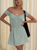 Olwen Ruched Romper Green Check