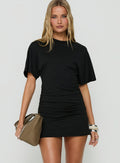 Hunni Ruched Shirt Mini Dress Black