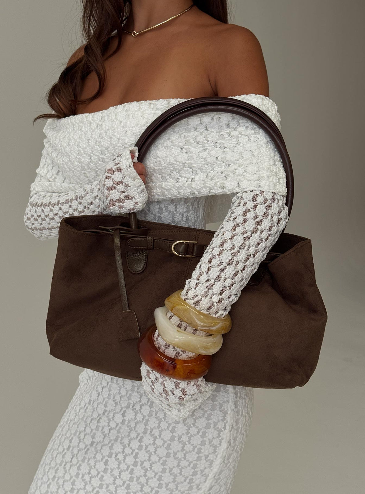 Yearning Faux Suede Buckle Detail Shoulder Bag Choc