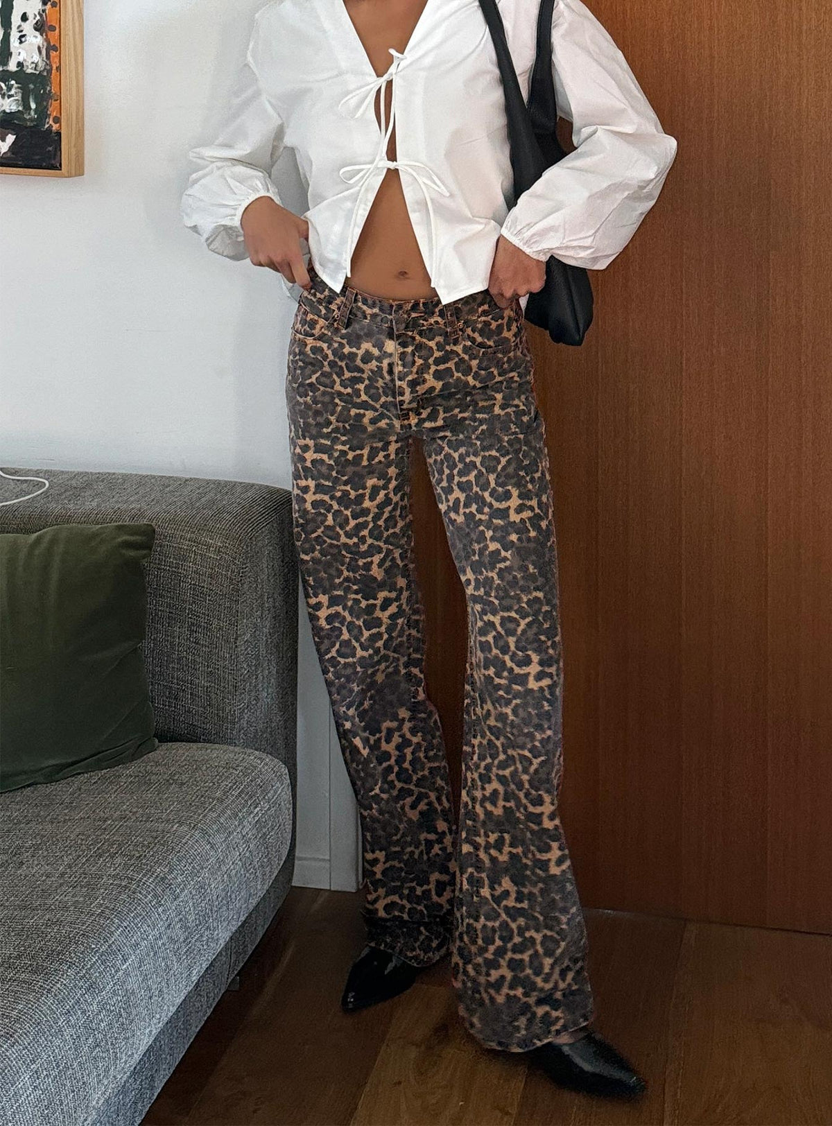 Top Model Low Rise Straight Leg Jeans Leopard