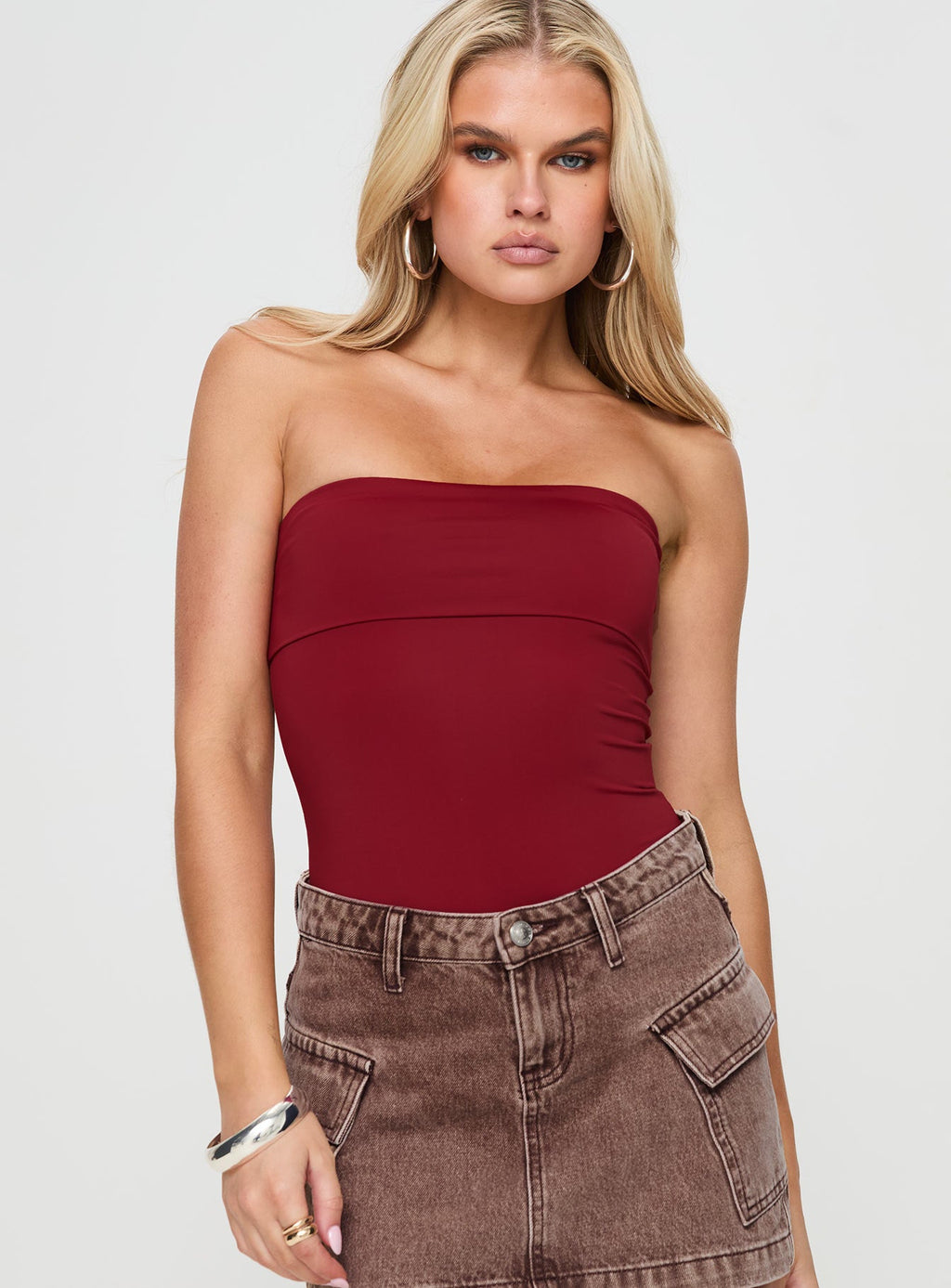 Niner Strapless Bodysuit Burgundy