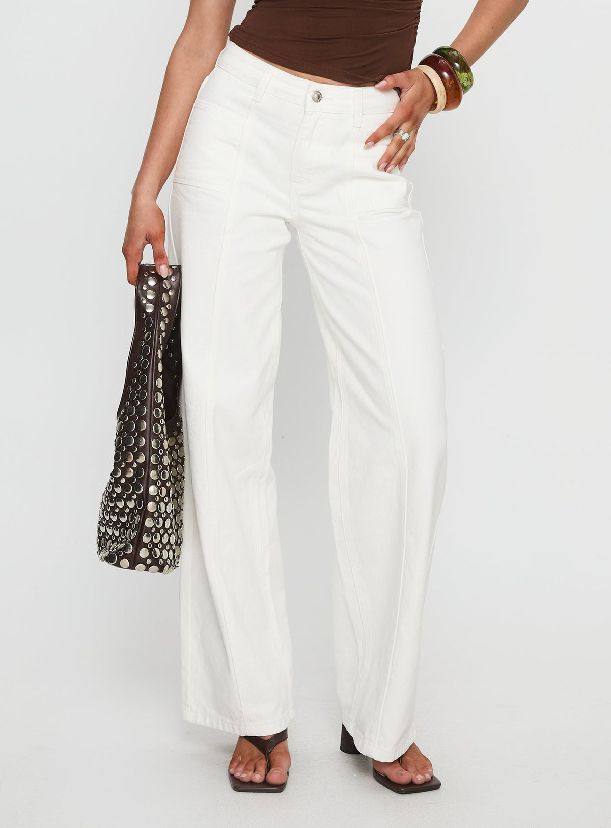Taji Mid Rise Wide Leg Jeans White