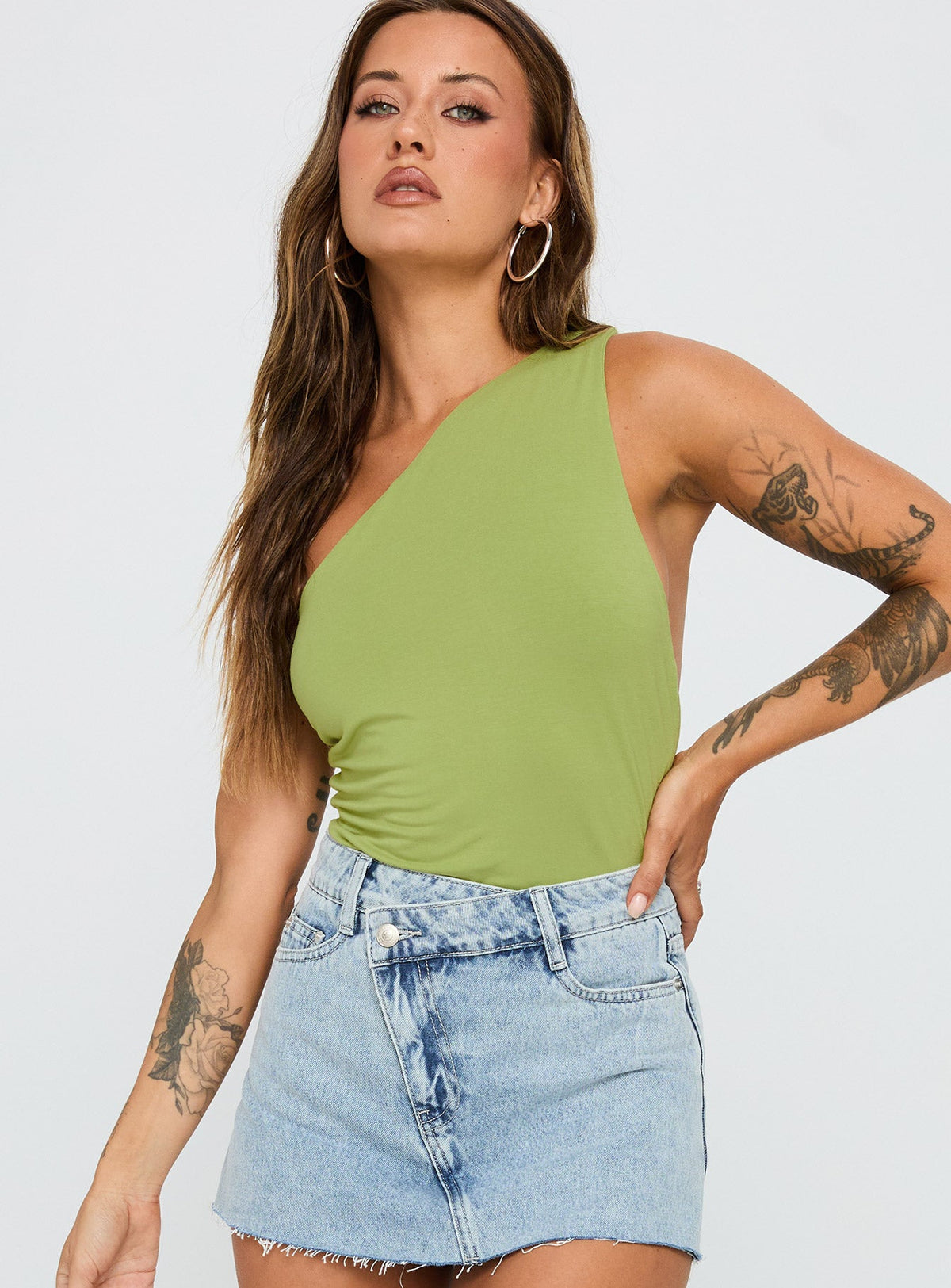 Ferrera One Shoulder Bodysuit Green