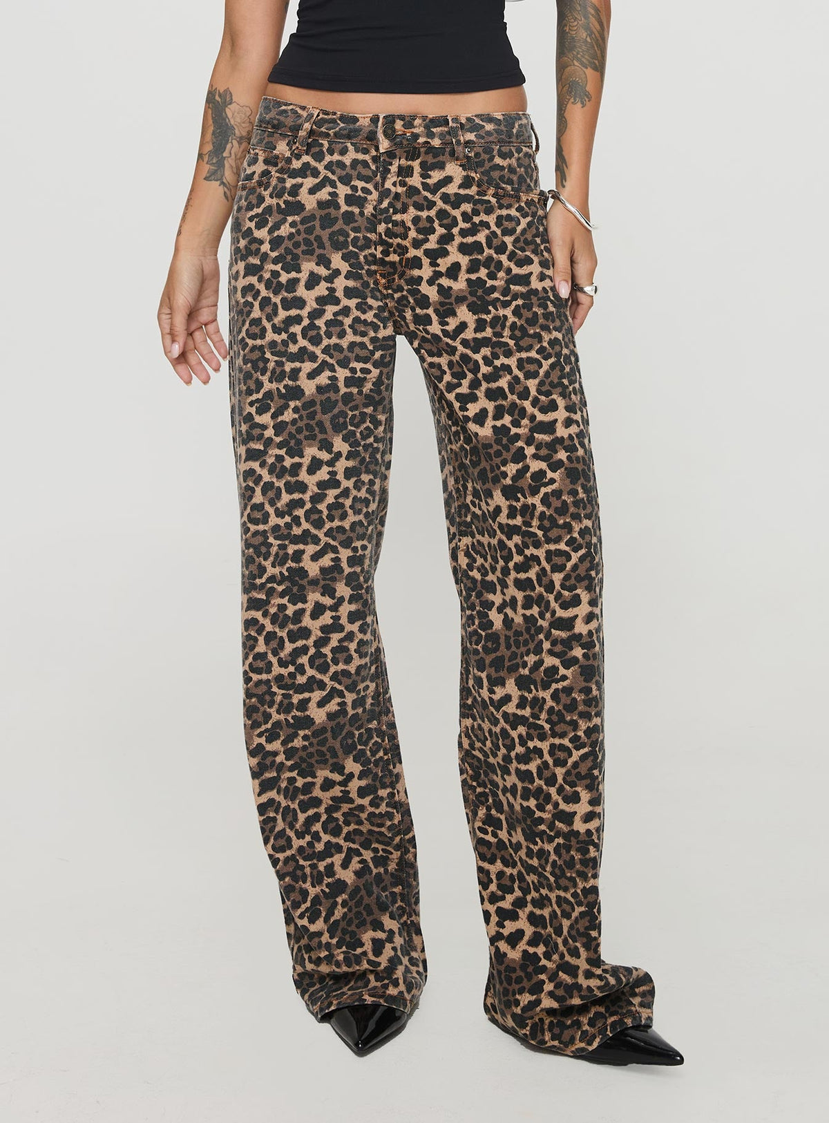 Top Model Low Rise Straight Leg Jeans Leopard