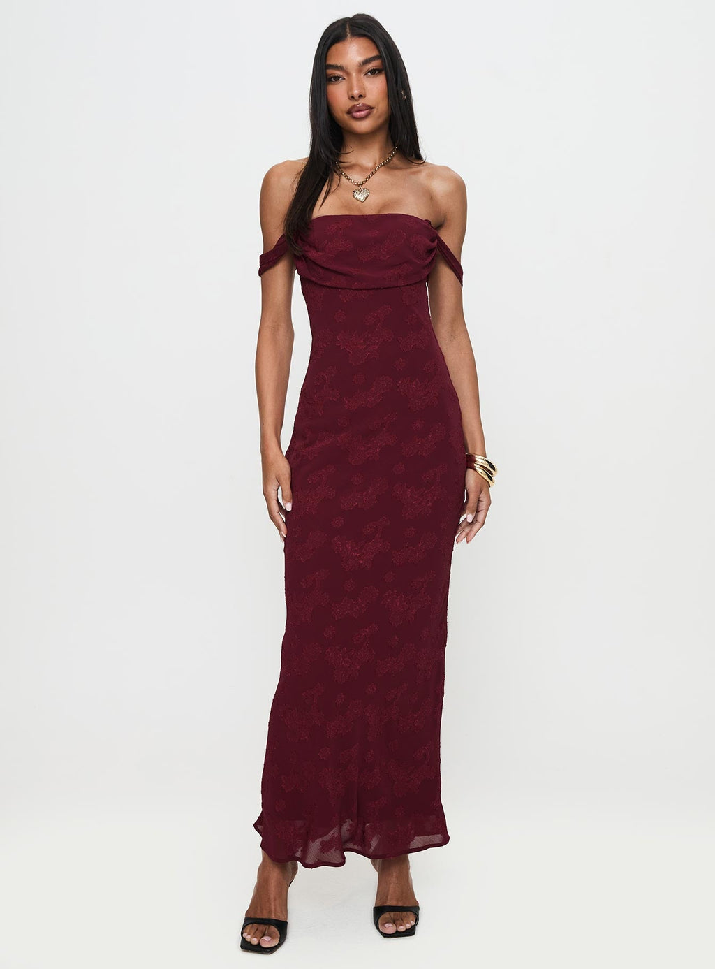 Azura Off The Shoulder Maxi Dress Burgundy