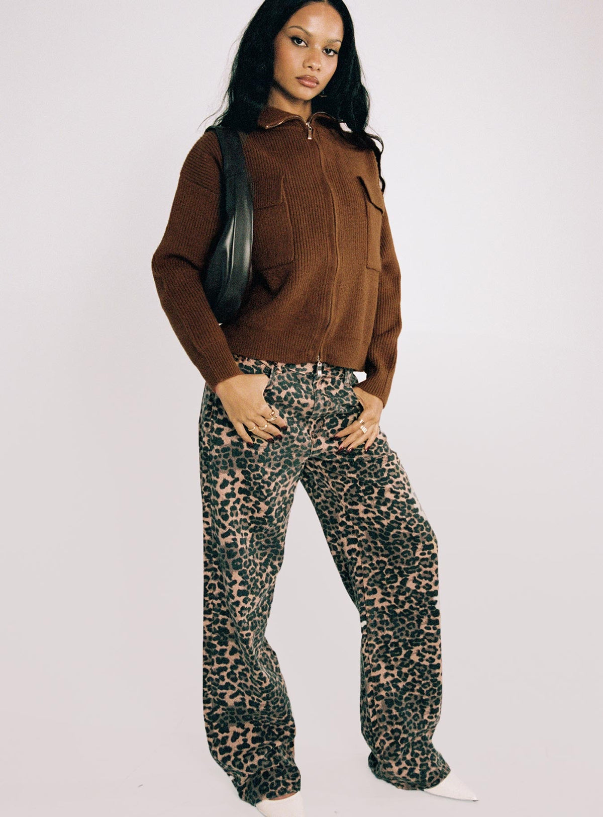Top Model Low Rise Straight Leg Jeans Leopard