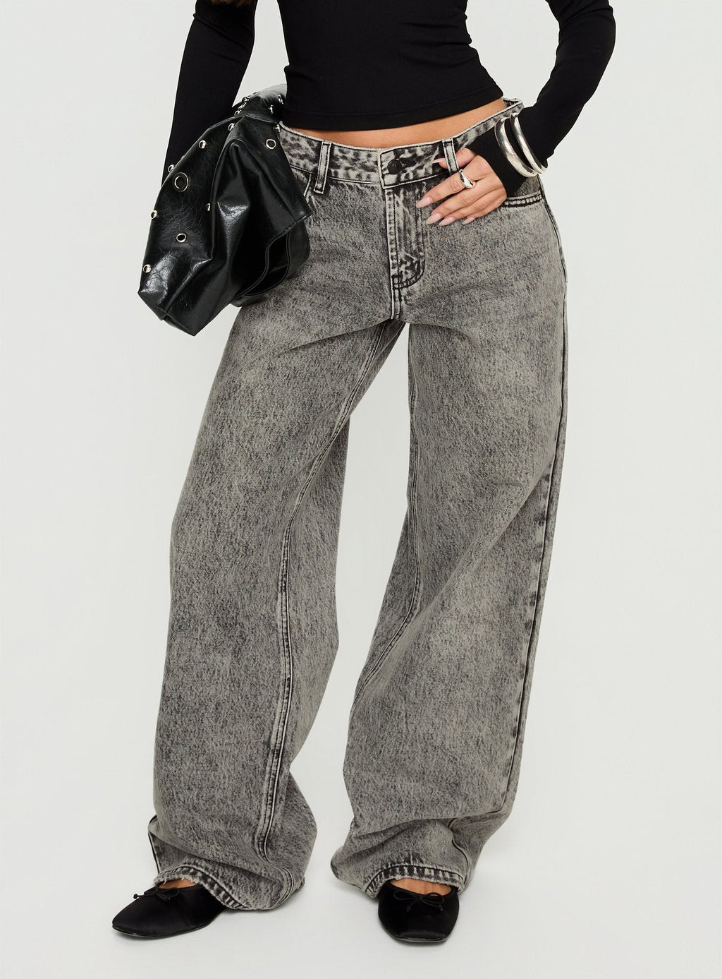 Serenitia Mid Rise Relaxed Jeans Washed Grey