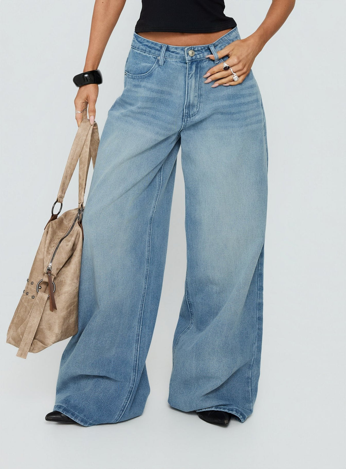 Naylor Mid Rise Wide Leg Jeans Light Blue Wash