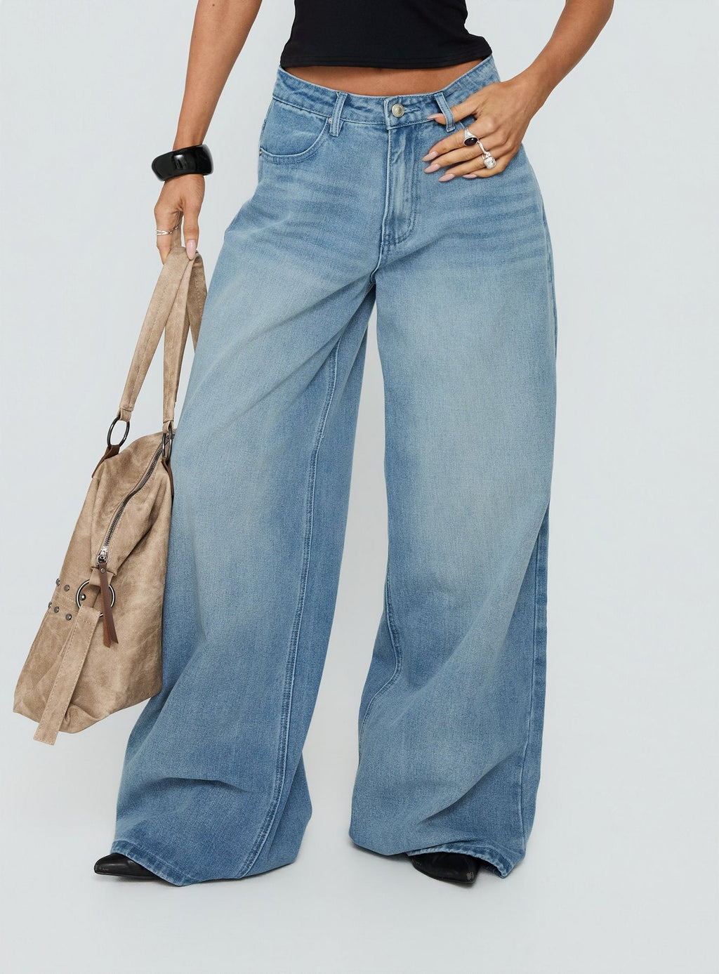 Naylor Mid Rise Wide Leg Jeans Light Wash Denim Light Blue Wash Tall