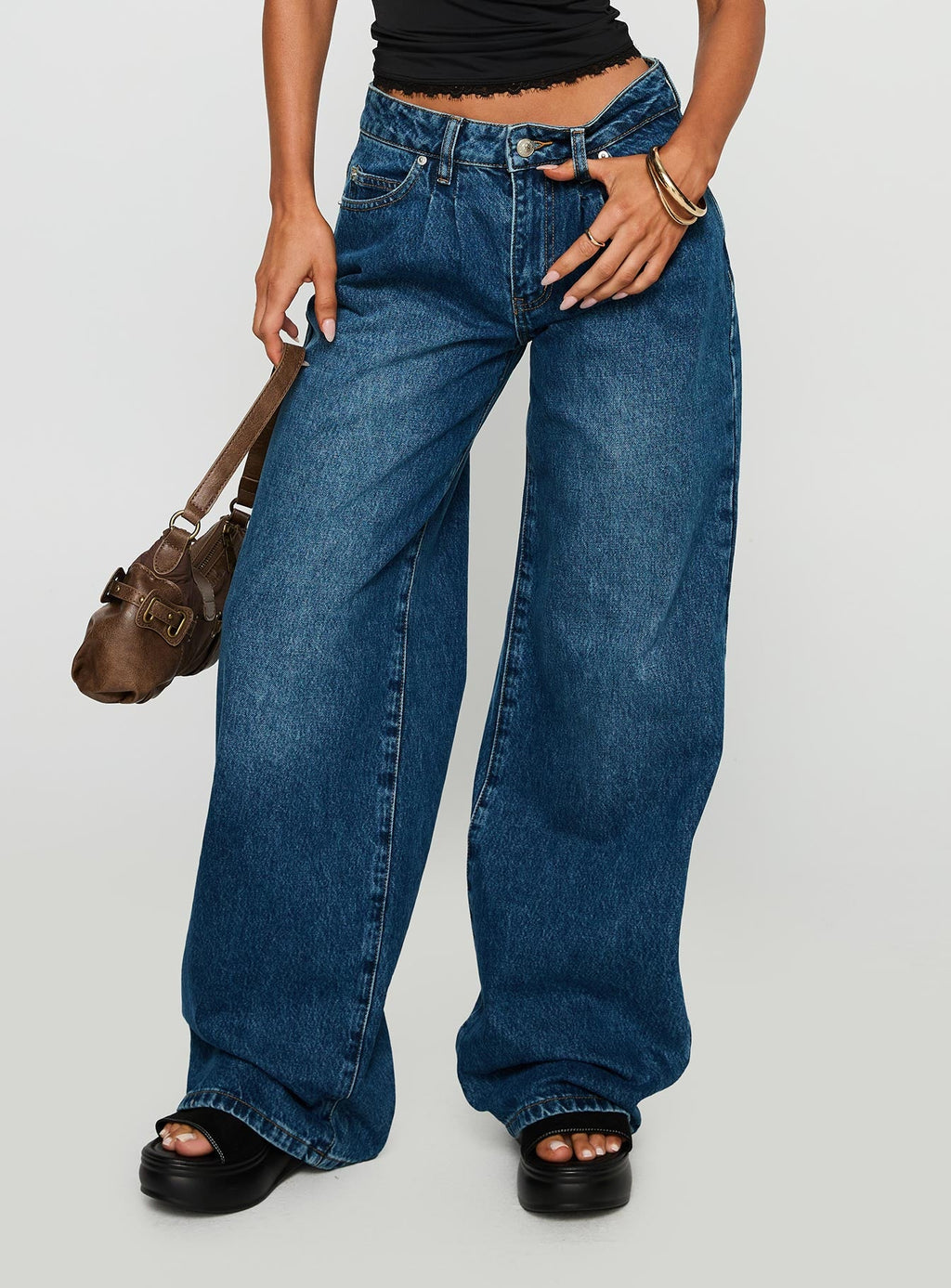 Duster Mid Rise Baggy Jeans Dark Wash