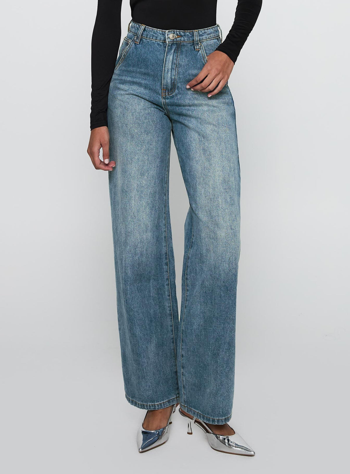 Sacramento High Rise Straight Leg Jeans Mid Blue Denim