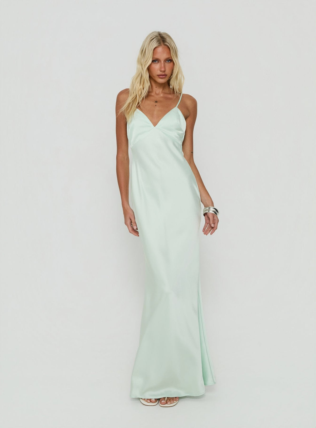 Flip A Switch Satin Lace Slip Maxi Dress Mint