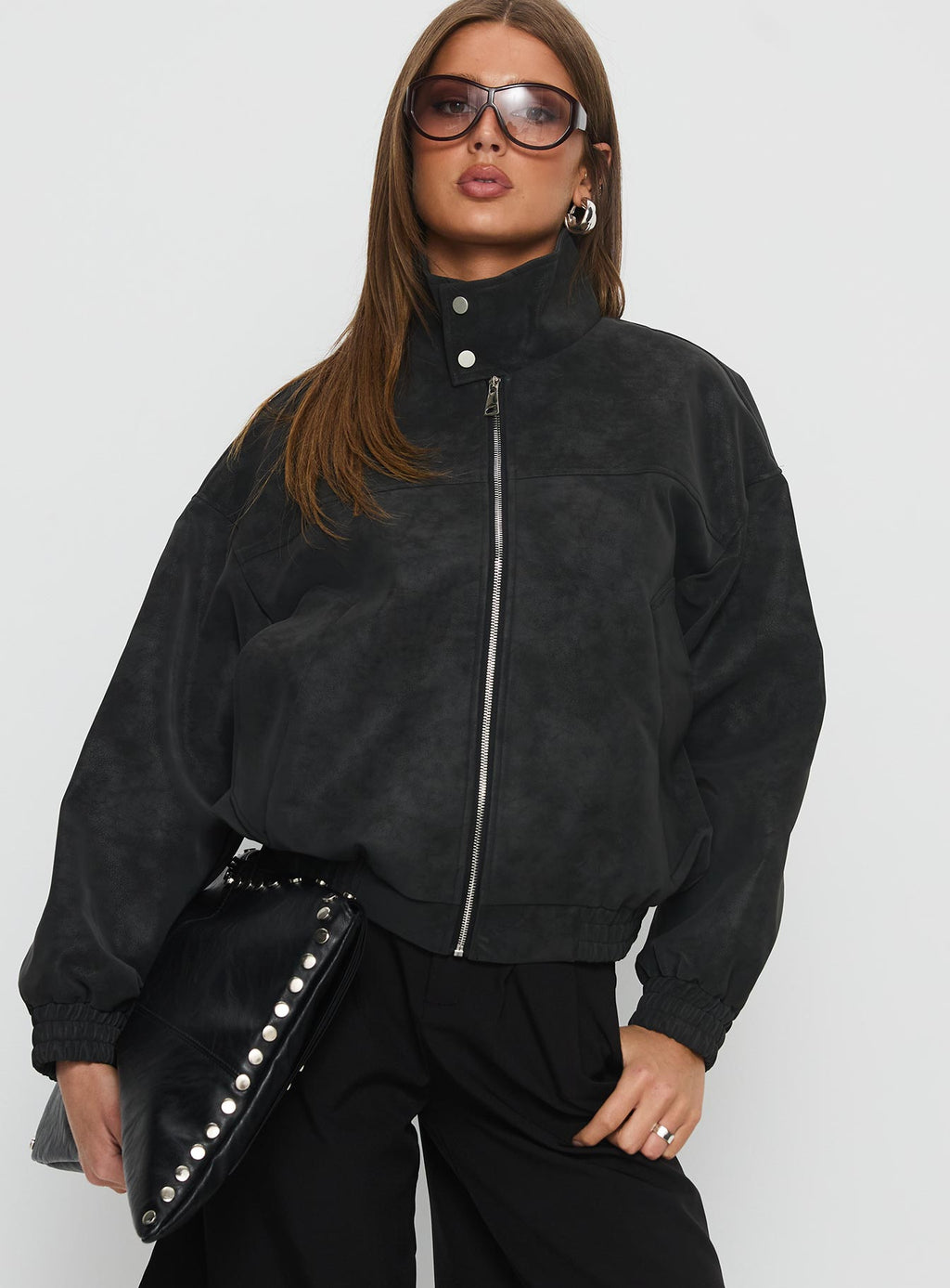 Ellissa Faux Suede Bomber Jacket Black