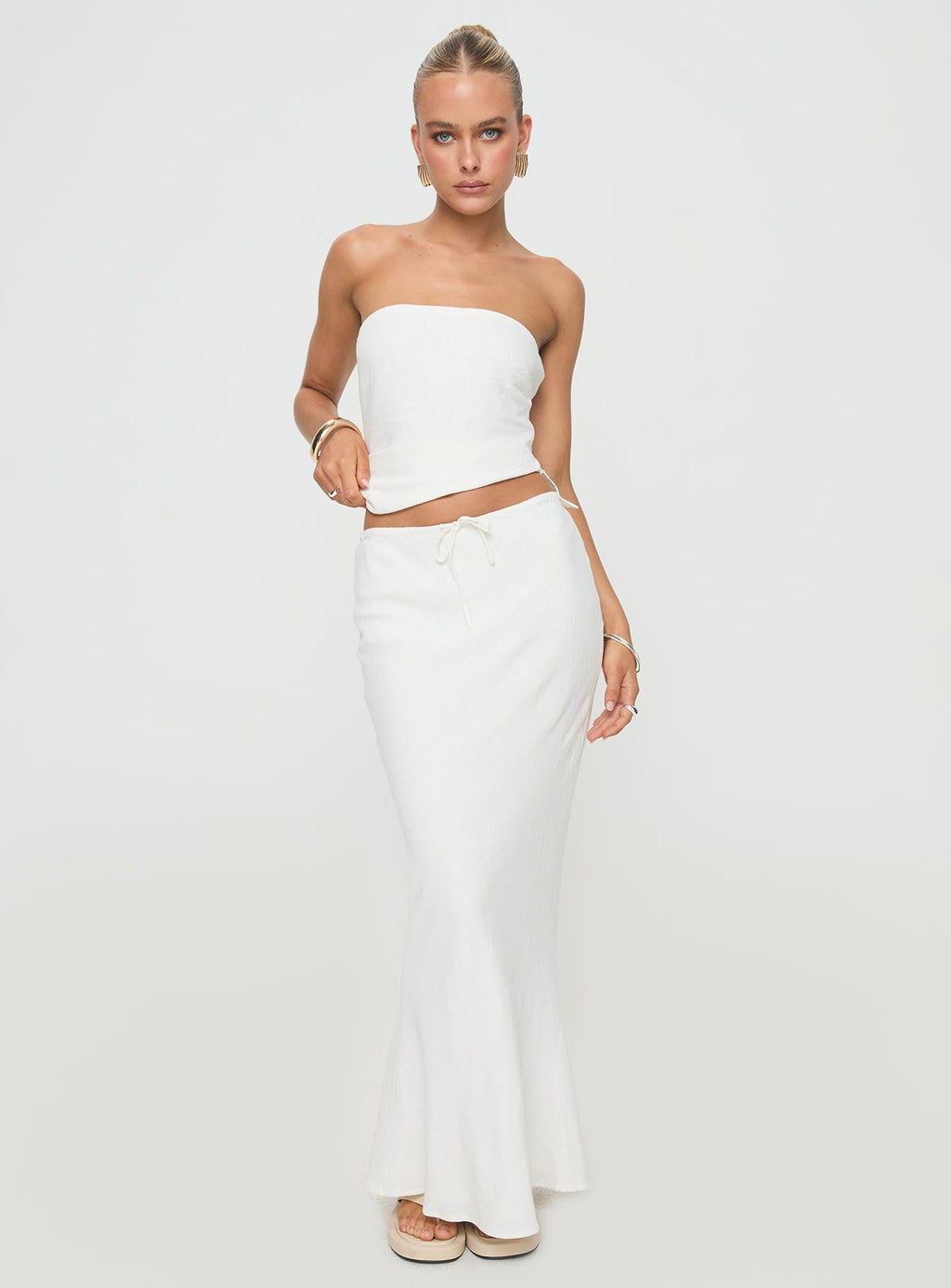 Mercer Linen Blend Maxi Skirt White