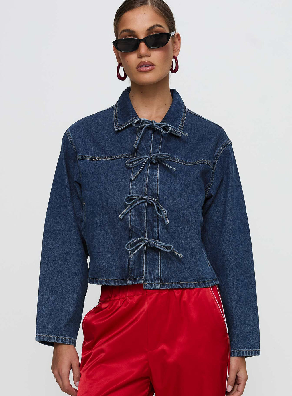 Good On You Bow Detail Jacket Blue Denim