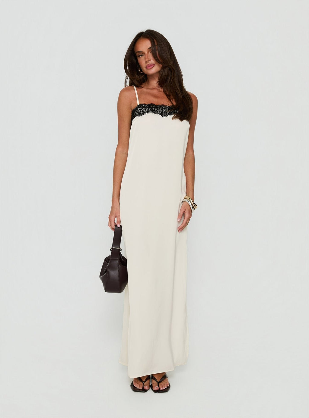 Daesa Lace Maxi Dress Cream / Black