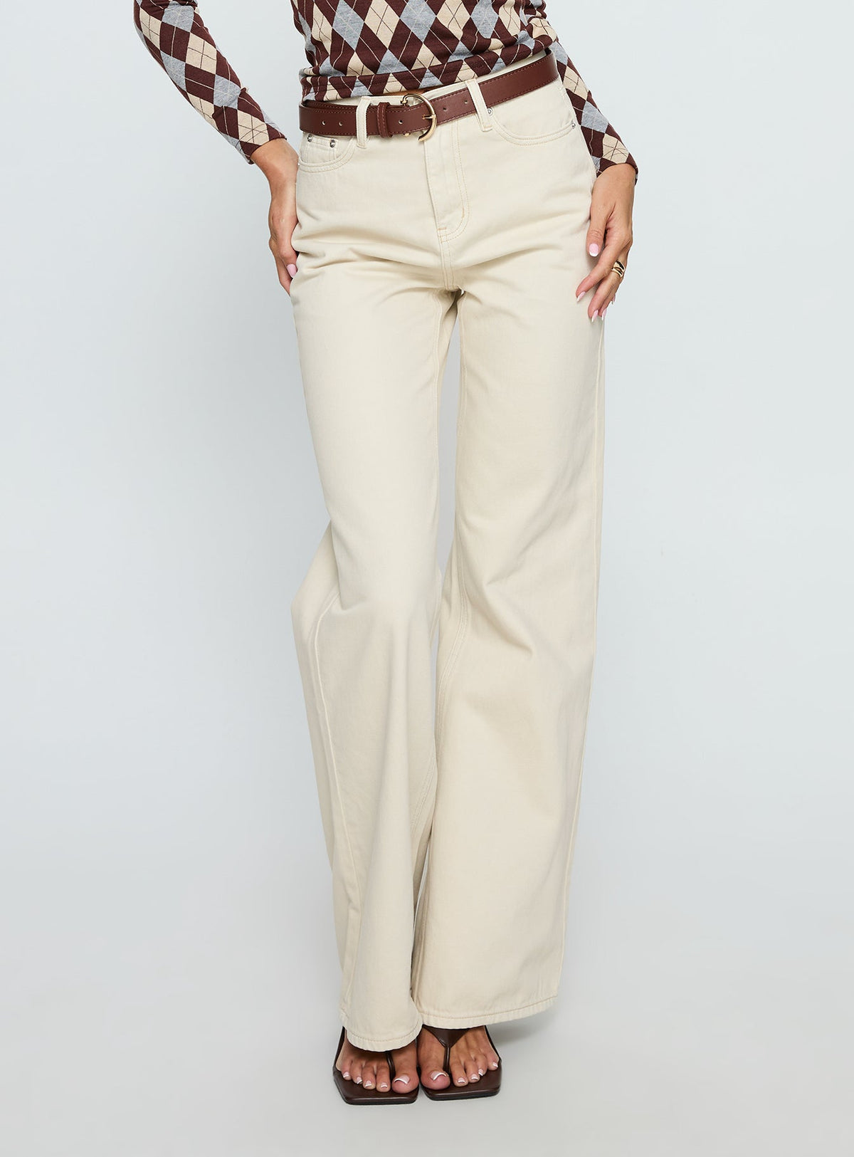 Maple Mid Rise Flare Jeans Ecru