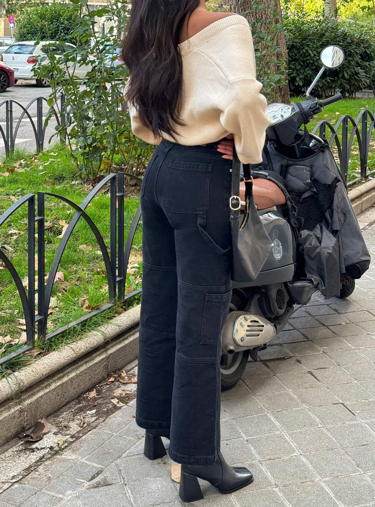Thomson High Rise Wide Leg Cargo Jeans Black