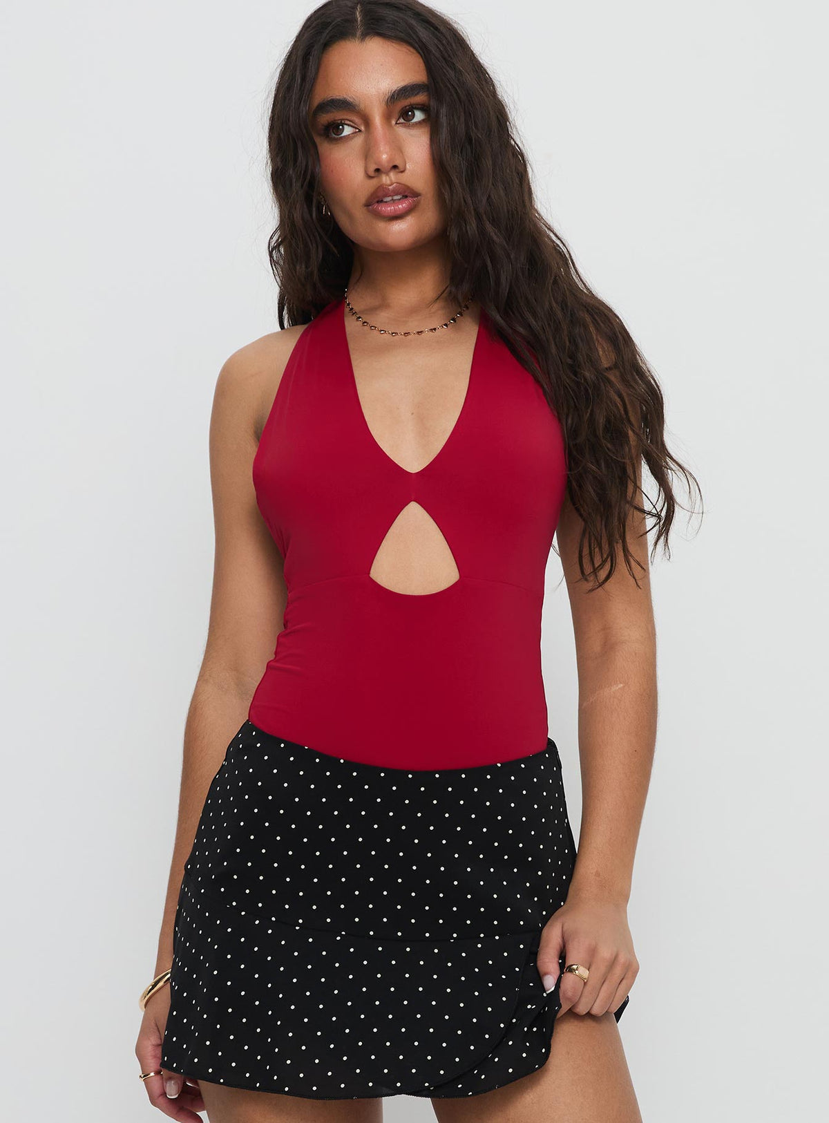 Sugarberry Cut Out Bodysuit Red