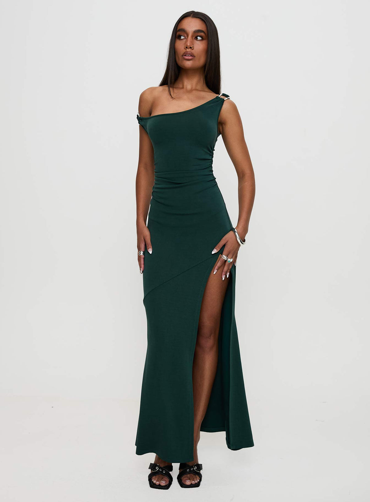 Rios One Shoulder Maxi Dress Green