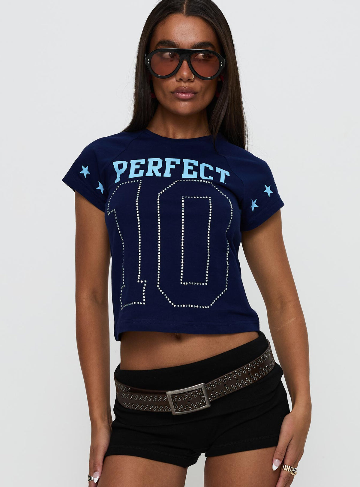 Perfect 10 Graphic Top Blue
