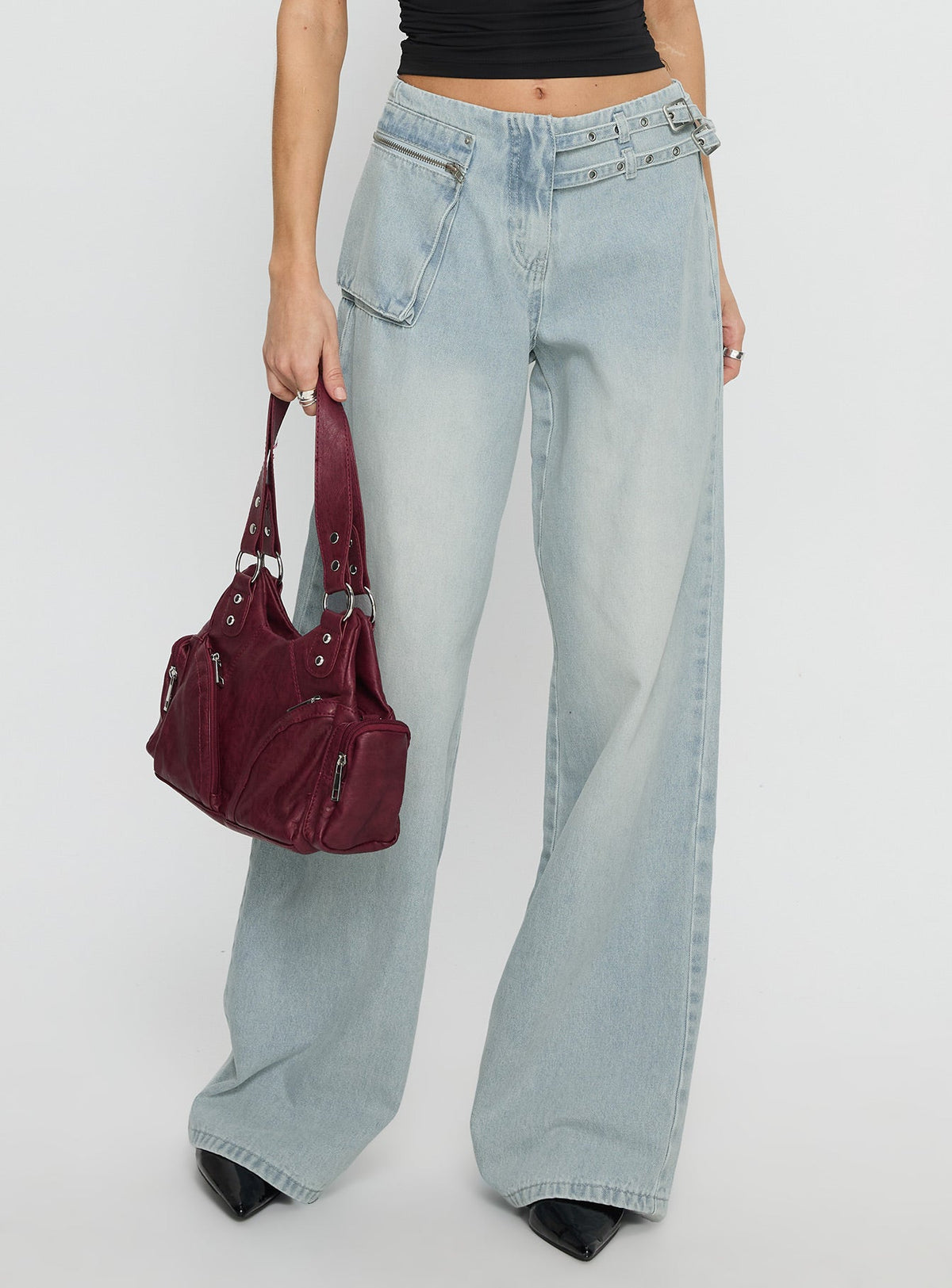 Paltrow Mid Rise Wide Leg Cargo Jeans Faded Blue Wash