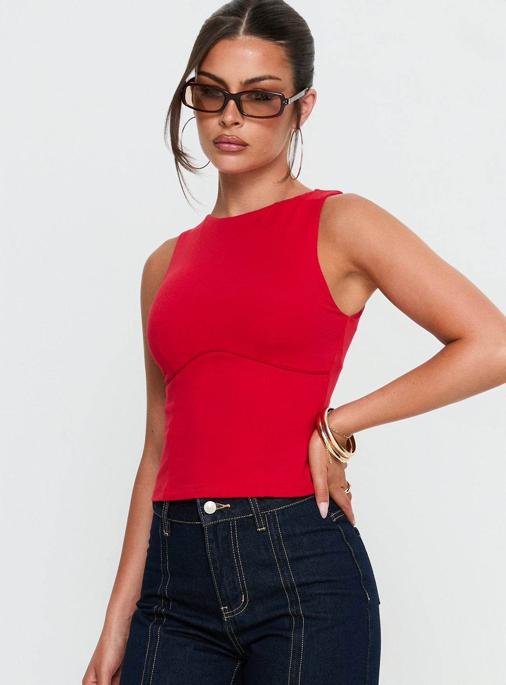 Georgetta Bust Detail Cami Top Red
