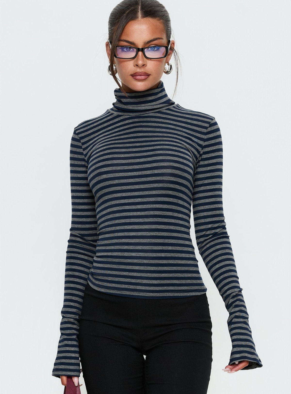 Temika Long Sleeve Backless Top Navy Stripe