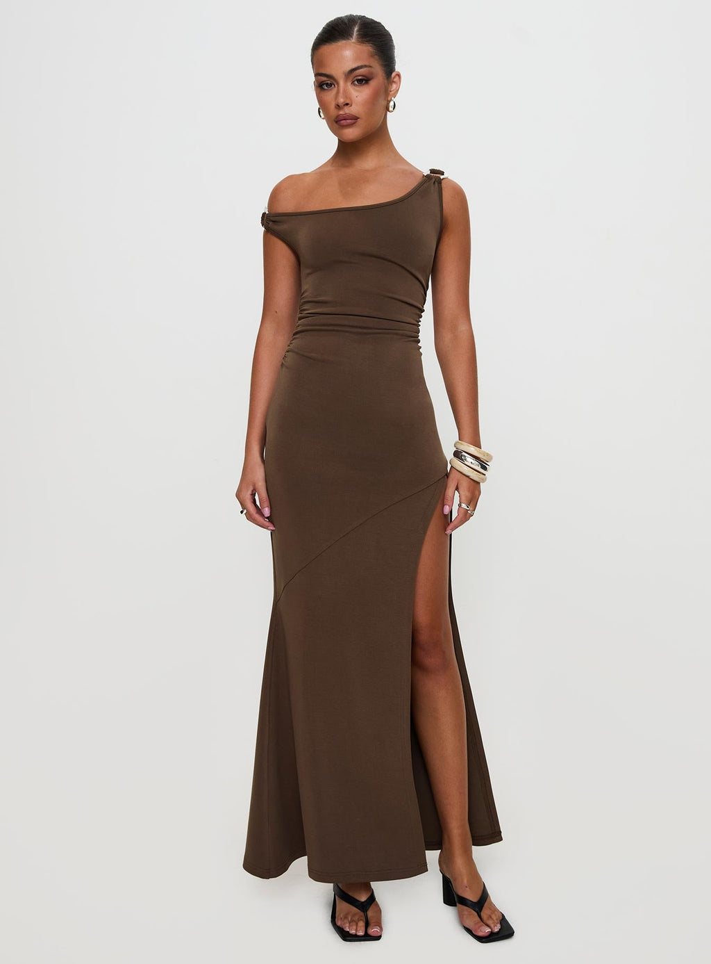 Rios One Shoulder Maxi Dress Brown